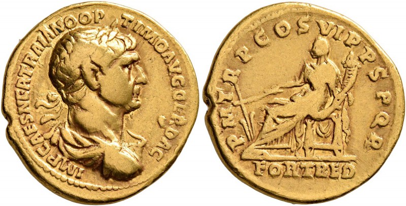 Trajan, 98-117. Aureus (Gold, 19 mm, 7.10 g, 7 h), Rome, winter 114-early 116. I...