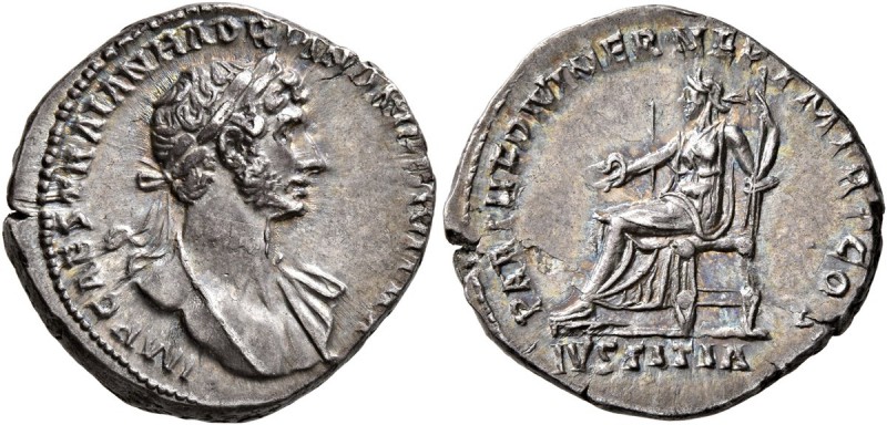 Hadrian, 117-138. Denarius (Silver, 19 mm, 3.47 g, 6 h), Rome, 117. IMP CAES TRA...