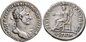 Hadrian, 117-138. Denarius (Silver, 18 mm, 3.48 g, 7 h), Rome, 117. IMP CAES TRAIAN HADRIANO AVG DIVI TRA Laureate head of Hadrian to right, drapery o...