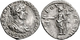 Hadrian, 117-138. Denarius (Silver, 18 mm, 3.18 g, 6 h), uncertain eastern mint (Antiochia?), circa 119-121. IMP CAESAR TRAIAN HADRIANVS AVG Laureate ...