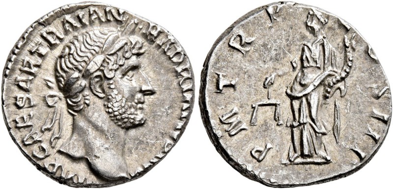 Hadrian, 117-138. Denarius (Silver, 16 mm, 3.36 g, 6 h), Rome, 119-122. IMP CAES...