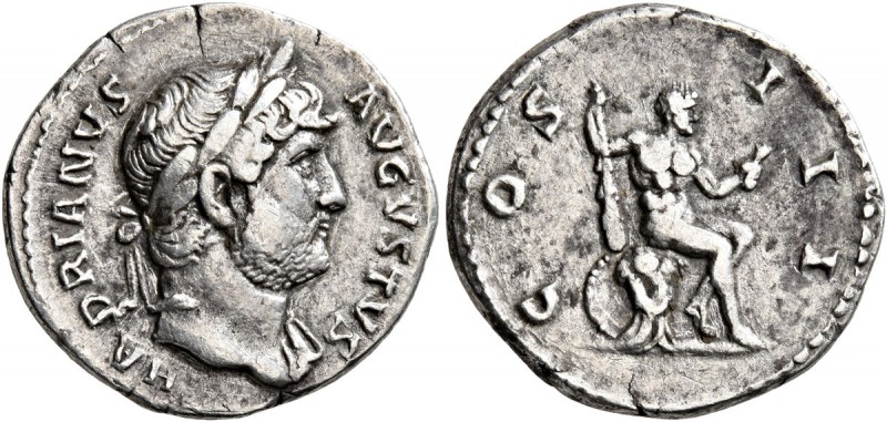 Hadrian, 117-138. Denarius (Silver, 19 mm, 3.04 g, 6 h), Rome, 124-128. HADRIANV...
