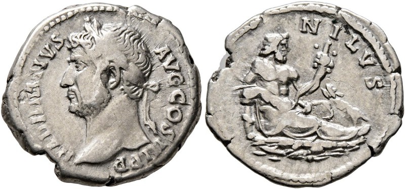 Hadrian, 117-138. Denarius (Silver, 18 mm, 3.22 g, 7 h), Rome, 134-138. HADRIANV...