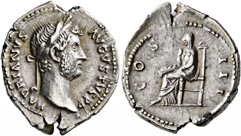 Hadrian, 117-138. Denarius (Silver, 20 mm, 3.58 g, 6 h), Rome, 134-138. HADRIANV...
