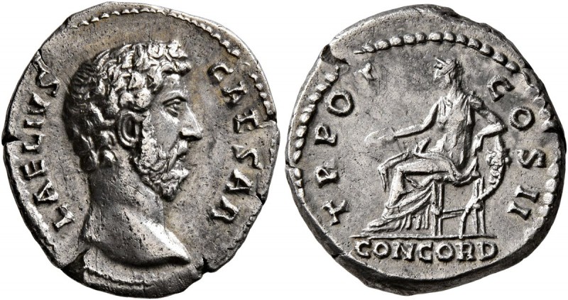 Aelius, Caesar, 136-138. Denarius (Silver, 19 mm, 3.29 g, 7 h), Rome. L AELIVS C...