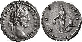 Antoninus Pius, 138-161. Denarius (Silver, 18 mm, 3.37 g, 6 h), Rome, 153-154. ANTONINVS AVG PIVS P P TR P XVII Laureate head of Antoninus Pius to rig...
