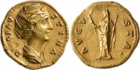 Diva Faustina Senior, died 140/1. Aureus (Gold, 19 mm, 7.51 g, 7 h), Rome, after 141. DIVA FAVSTINA Draped bust of Diva Faustina to right. Rev. AVGVST...