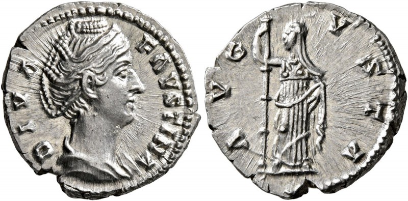Diva Faustina Senior, died 140/1. Denarius (Silver, 17 mm, 3.30 g, 11 h), Rome. ...