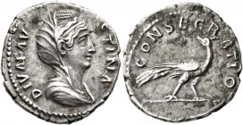 Diva Faustina Senior, died 140/1. Denarius (Silver, 18 mm, 3.11 g, 6 h), Rome. DIVA FAVSTINA Veiled and draped bust of Diva Faustina to right. Rev. CO...