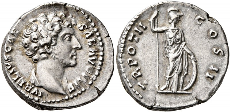 Marcus Aurelius, as Caesar, 139-161. Denarius (Silver, 18 mm, 3.52 g, 1 h), Rome...
