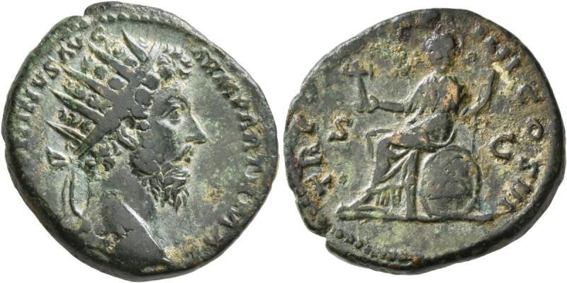 Marcus Aurelius, 161-180. Dupondius (Orichalcum, 25 mm, 10.62 g, 6 h), Rome, 166...