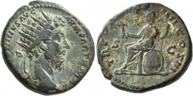 Marcus Aurelius, 161-180. Dupondius (Orichalcum, 25 mm, 10.62 g, 6 h), Rome, 166. [M AVREL ANT]ONINVS AVG ARM PARTH MAX Radiate head of Marcus Aureliu...