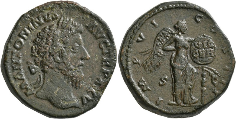 Marcus Aurelius, 161-180. Sestertius (Orichalcum, 31 mm, 26.95 g, 6 h), Rome, 17...