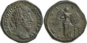 Marcus Aurelius, 161-180. Sestertius (Orichalcum, 31 mm, 26.95 g, 6 h), Rome, 171. M ANTONINVS AVG TR P XXV Laureate head of Marcus Aurelius to right....