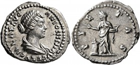 Lucilla, Augusta, 164-182. Denarius (Silver, 19 mm, 3.29 g, 7 h), Rome. LVCILLAE AVG ANTONINI AVG F Draped bust of Lucilla to right. Rev. PIETAS Pieta...