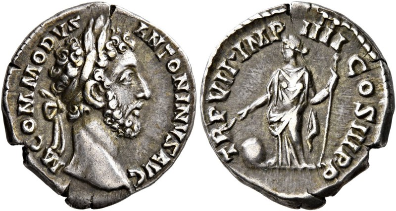 Commodus, 177-192. Denarius (Silver, 18 mm, 3.42 g, 12 h), Rome, 181-182. M COMM...