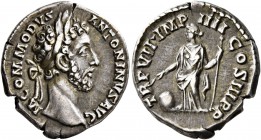 Commodus, 177-192. Denarius (Silver, 18 mm, 3.42 g, 12 h), Rome, 181-182. M COMMODVS ANTONINVS AVG Laureate head of Commodus to right. Rev. TR P VII•I...
