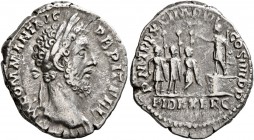 Commodus, 177-192. Denarius (Silver, 19 mm, 3.13 g, 6 h), Rome, 184-185. M COMM ANT AVG P BRIT FEL Laureate head of Commodus to right. Rev. P M TR P X...