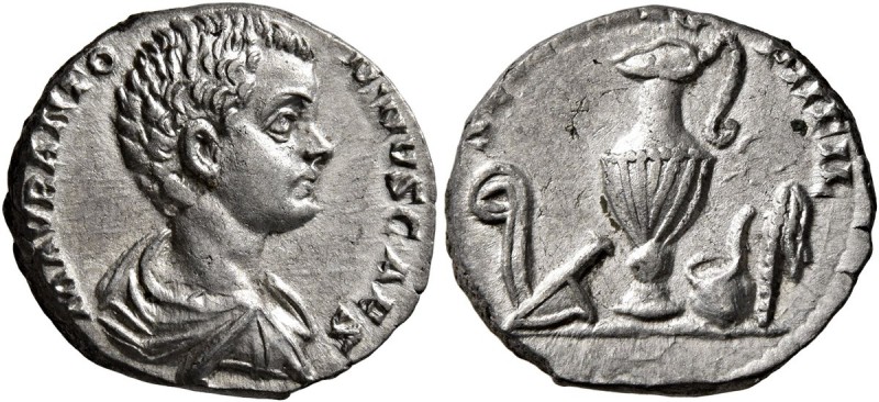 Caracalla, Caesar, 196-198. Denarius (Silver, 17 mm, 3.33 g, 11 h), Rome, 196. M...