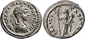 Caracalla, 198-217. Denarius (Silver, 19 mm, 2.55 g, 1 h), Laodicea, 199. IMP CAE M AVR ANT AVG P TR P II Laureate, draped and cuirassed bust of Carac...