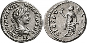 Caracalla, 198-217. Denarius (Silver, 18 mm, 3.31 g, 12 h), Laodicea, 199. IMP CAE M AVR ANT AVG P TR P II Laureate and draped bust of Caracalla to ri...