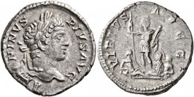 Caracalla, 198-217. Denarius (Silver, 18 mm, 3.46 g, 6 h), Rome, 207. ANTONINVS PIVS AVG Laureate head of Caracalla to right. Rev. VIRTVS AVGG Caracal...