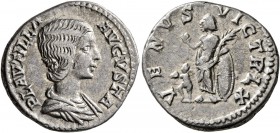 Plautilla, Augusta, 202-205. Denarius (Silver, 18 mm, 3.74 g, 1 h), Rome. PLAVTILLA AVGVSTA Draped bust of Plautilla to right. Rev. VENVS VICTRIX Venu...