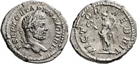 Geta, 209-211. Denarius (Silver, 20 mm, 3.42 g, 6 h), Rome, 210-211. P SEPT GETA PIVS AVG BRIT Laureate head of Geta to right. Rev. VICTORIAE BRIT Vic...