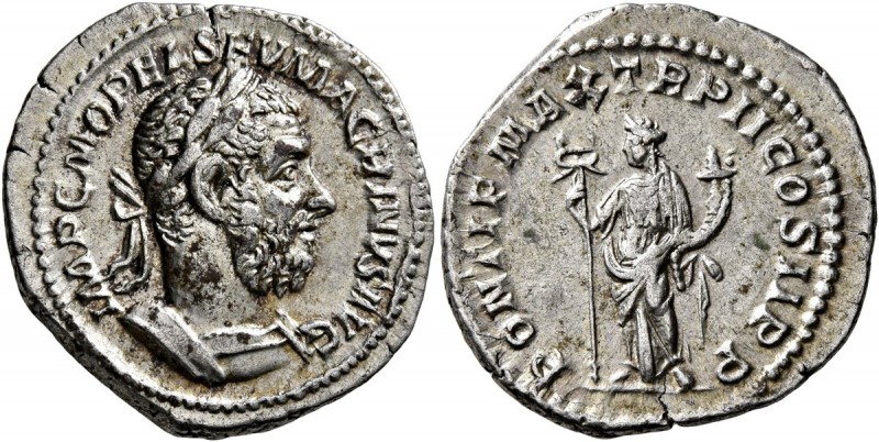 Macrinus, 217-218. Denarius (Silver, 21 mm, 3.18 g, 6 h), Rome, summer 217-early...