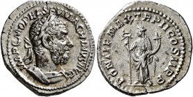 Macrinus, 217-218. Denarius (Silver, 21 mm, 3.18 g, 6 h), Rome, summer 217-early 218. IMP C M OPEL SEV MACRINVS AVG Laureate and cuirassed bust of Mac...