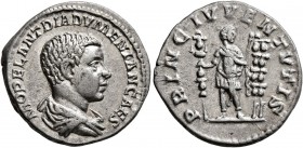 Diadumenian, as Caesar, 217-218. Denarius (Silver, 18 mm, 2.73 g, 6 h), Rome, summer 217-early 218. M OPEL ANT DIADVMENIAN CAES Bare-headed and draped...
