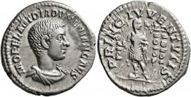 Diadumenian, as Caesar, 217-218. Denarius (Silver, 20 mm, 3.08 g, 6 h), Rome, summer 217-early 218. M OPEL ANT DIADVMENIAN CAES Bare-headed, draped an...