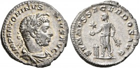 Elagabalus, 218-222. Denarius (Silver, 20 mm, 3.30 g, 5 h), Rome, 221-222. IMP ANTONINVS PIVS AVG Laureate, draped and cuirassed bust of Elagabalus to...