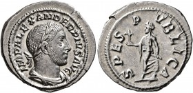 Severus Alexander, 222-235. Denarius (Silver, 21 mm, 3.13 g, 1 h), Rome, 232. IMP ALEXANDER PIVS AVG Laureate, draped and cuirassed bust of Severus Al...
