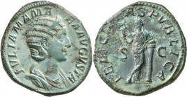 Julia Mamaea, Augusta, 222-235. Sestertius (Orichalcum, 30 mm, 19.60 g, 12 h), Rome, 228. IVLIA MAMAEA AVGVSTA Diademed and draped bust of Julia Mamae...