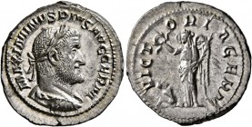 Maximinus I, 235-238. Denarius (Silver, 21 mm, 3.61 g, 6 h), Rome, 236-238. MAXIMINVS PIVS AVG GERM Laureate, draped and cuirassed bust of Maximinus I...