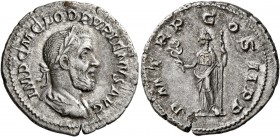 Pupienus, 238. Denarius (Silver, 20 mm, 2.60 g, 12 h), Rome, circa April-June 238. IMP C M CLOD PVPIENVS AVG Laureate, draped and cuirassed bust of Pu...