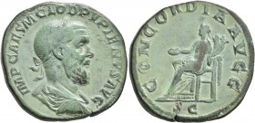 Pupienus, 238. Sestertius (Orichalcum, 31 mm, 19.68 g, 1 h), Rome, circa April-June 238. IMP CAES M CLOD PUPIENVS AVG Laureate, draped and cuirassed b...