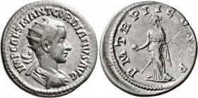Gordian III, 238-244. Antoninianus (Silver, 22 mm, 4.20 g, 5 h), Antiochia, 239-240. IMP CAES M ANT GORDIANVS AVG Radiate, draped and cuirassed bust o...