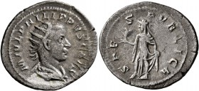 Philip II, as Caesar, 244-247. Antoninianus (Silvered bronze, 25 mm, 4.48 g, 7 h), Rome. M IVL PHILIPPVS CAES Radiate and draped bust of Philip II to ...