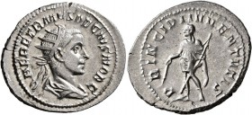 Herennius Etruscus, as Caesar, 249-251. Antoninianus (Silver, 24 mm, 4.37 g, 7 h), Rome, 250-251. Q HER ETR MES DECIVS NOB C Radiate and draped bust o...