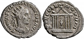 Hostilian, 251. Antoninianus (Billon, 22 mm, 3.90 g, 11 h), Antiochia. C OVAL OSTIL MES COVINTVS AVG Radiate, draped and cuirassed bust of Hostilian t...