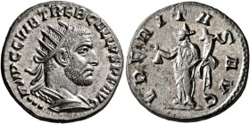 Trebonianus Gallus, 251-253. Antoninianus (Silver, 20 mm, 3.84 g, 5 h), Antiochia. IMP C C VIB TREB GALLVS P F AVG Radiate, draped and cuirassed bust ...