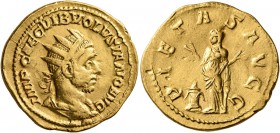 Volusian, 251-253. Binio (Gold, 23 mm, 6.51 g, 6 h), Rome. IMP CAE C VIB VOLVSIANO AVG Radiate, draped and cuirassed bust of Volusian to right, seen f...