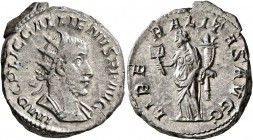 Gallienus, 253-268. Antoninianus (Silver, 22 mm, 6.66 g, 1 h), Rome, 254-256. IMP C P LIC GALLIENVS P F AVG Radiate and cuirassed bust of Gallienus to...