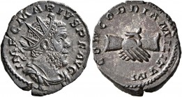 Marius, Romano-Gallic usurper, 269. Antoninianus (Silvered bronze, 19 mm, 3.02 g, 12 h), Treveri. IMP C MARIVS P F AVG Radiate, draped and cuirassed b...