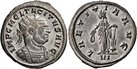Tacitus, 275-276. Antoninianus (Silvered bronze, 22 mm, 4.19 g, 4 h), Siscia, 276. IMP C M CL TACITVS AVG Radiate and cuirassed bust of Tacitus to rig...