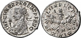 Probus, 276-282. Antoninianus (Silvered bronze, 23 mm, 3.81 g, 6 h), Cyzicus, 280. IMP C M AVR PROBVS P F AVG Radiate bust of Probus to left in imperi...