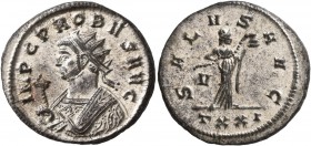 Probus, 276-282. Antoninianus (Silvered bronze, 23 mm, 3.94 g, 12 h), Ticinum, 280-282. IMP C PROBVS AVG Radiate bust of Probus to left in imperial ma...