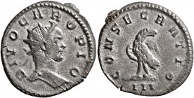 Divus Carus, died 283. Antoninianus (Silvered bronze, 23 mm, 2.75 g, 1 h), Lugdunum. DIVO CARO PIO Radiate head of Divus Carus to right. Rev. CONSECRA...